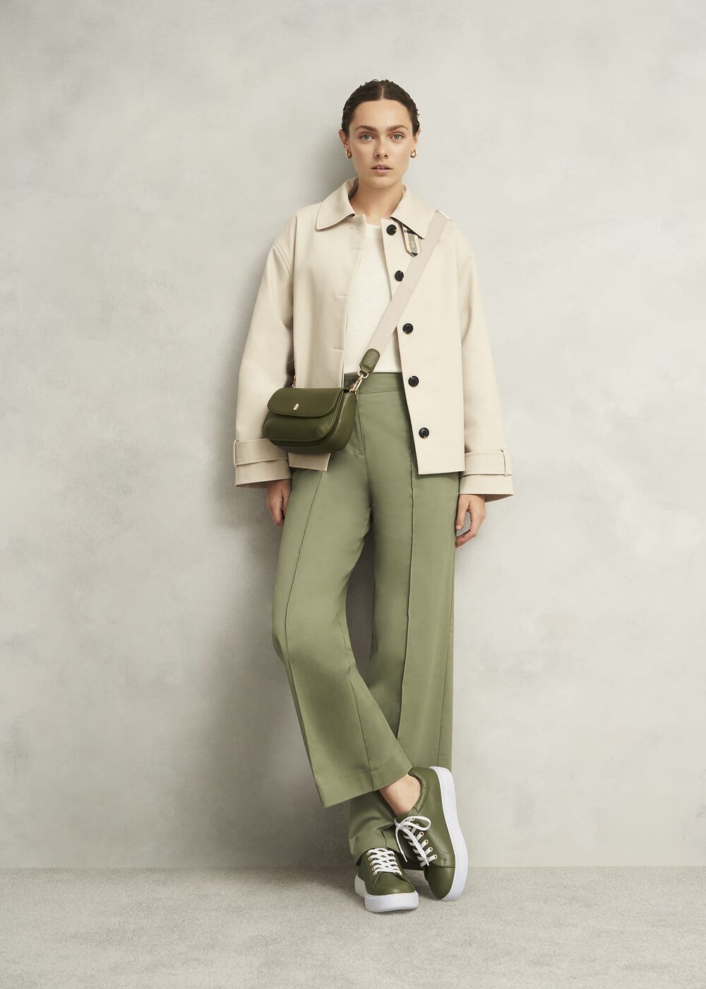Ada Leather Trainers, Chive Green, hi-res