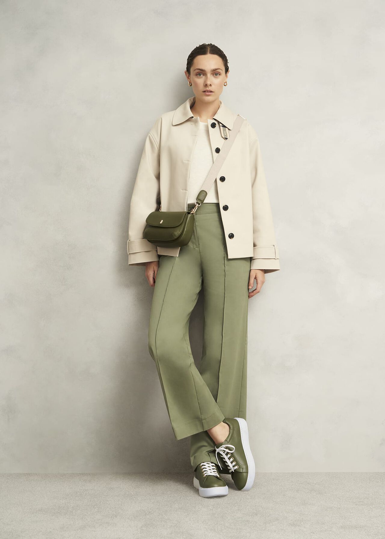 Ada Leather Trainers, Chive Green, hi-res