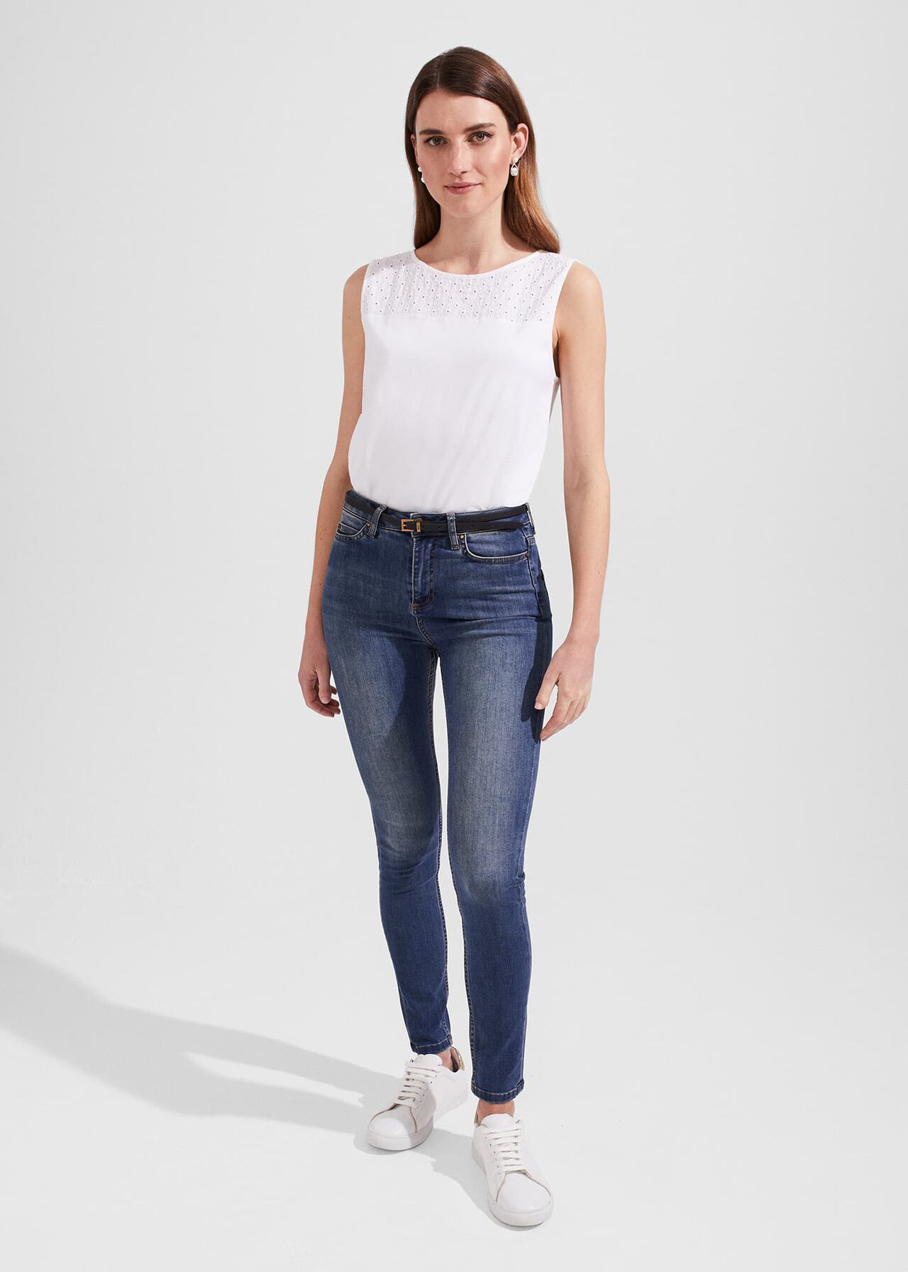Paige Broderie Vest, White, hi-res
