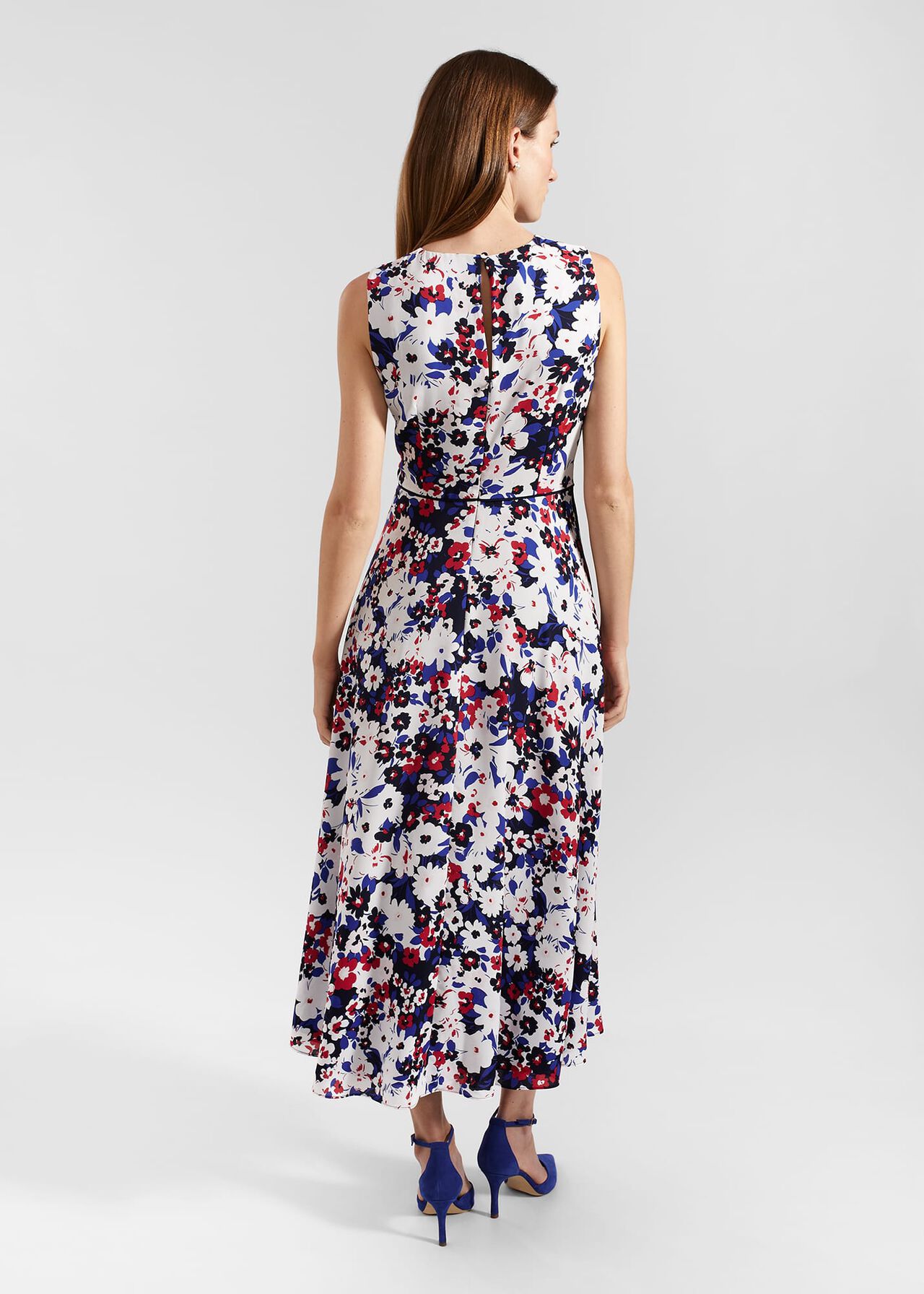 Carly Gathered Neck Floral Dress, Navy Pink Multi, hi-res