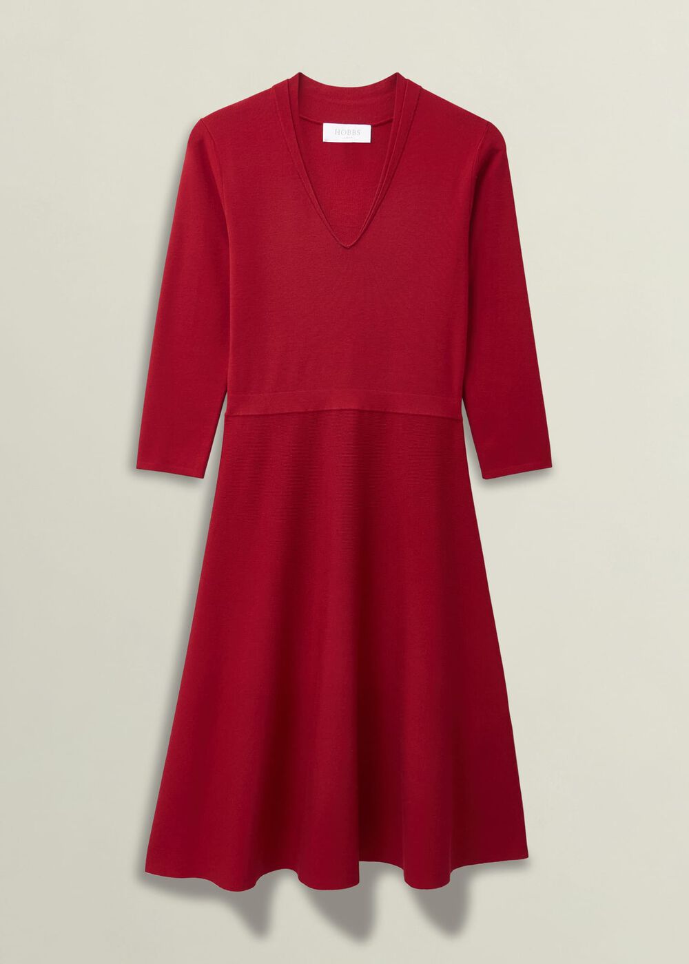 Red Scarlett V Neck Knitted Dress, Pomegranate Red, hi-res