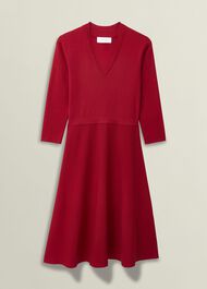 Red Scarlett V Neck Knitted Dress, Pomegranate Red, hi-res
