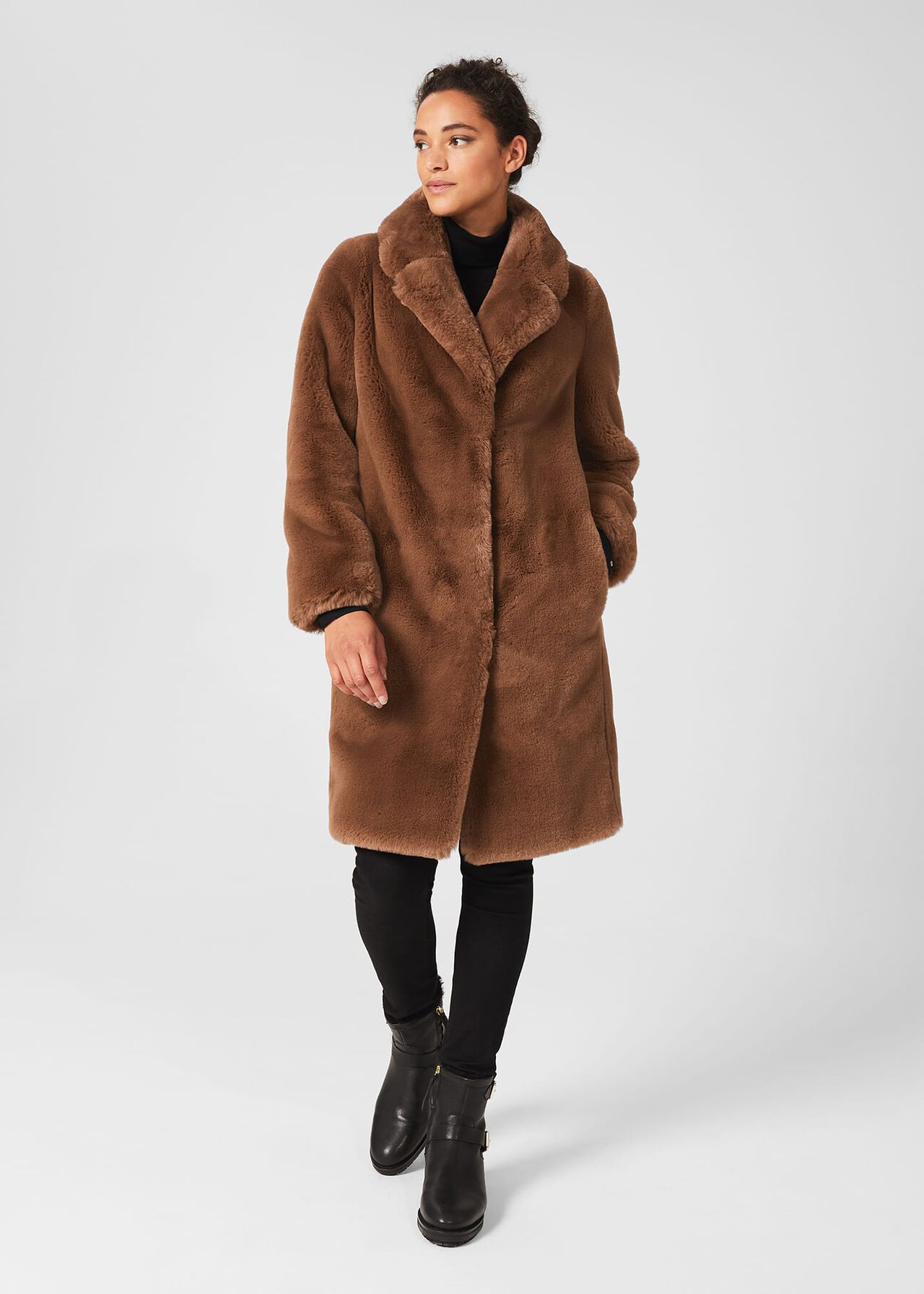 Georgia Faux Fur Coat, Camel, hi-res