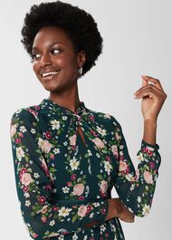 Helena Silk Floral Dress, Green Multi, hi-res