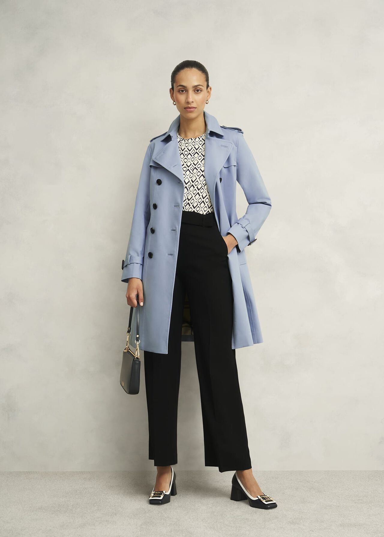 Skylar Shower Resistant Trench Coat, Pale Blue, hi-res