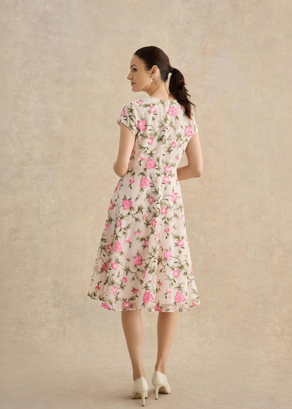 Tia Embroidered Dress, Cream Pink, hi-res