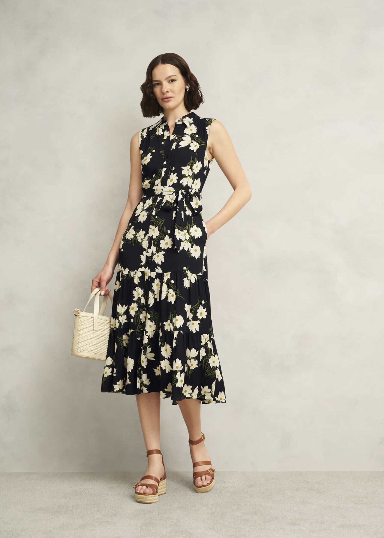 Petite Navy Floral Thea Midi Dress, Navy Multi, hi-res