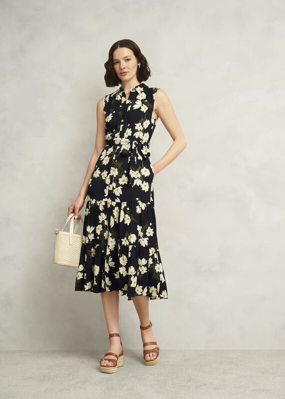Petite Navy Floral Thea Midi Dress