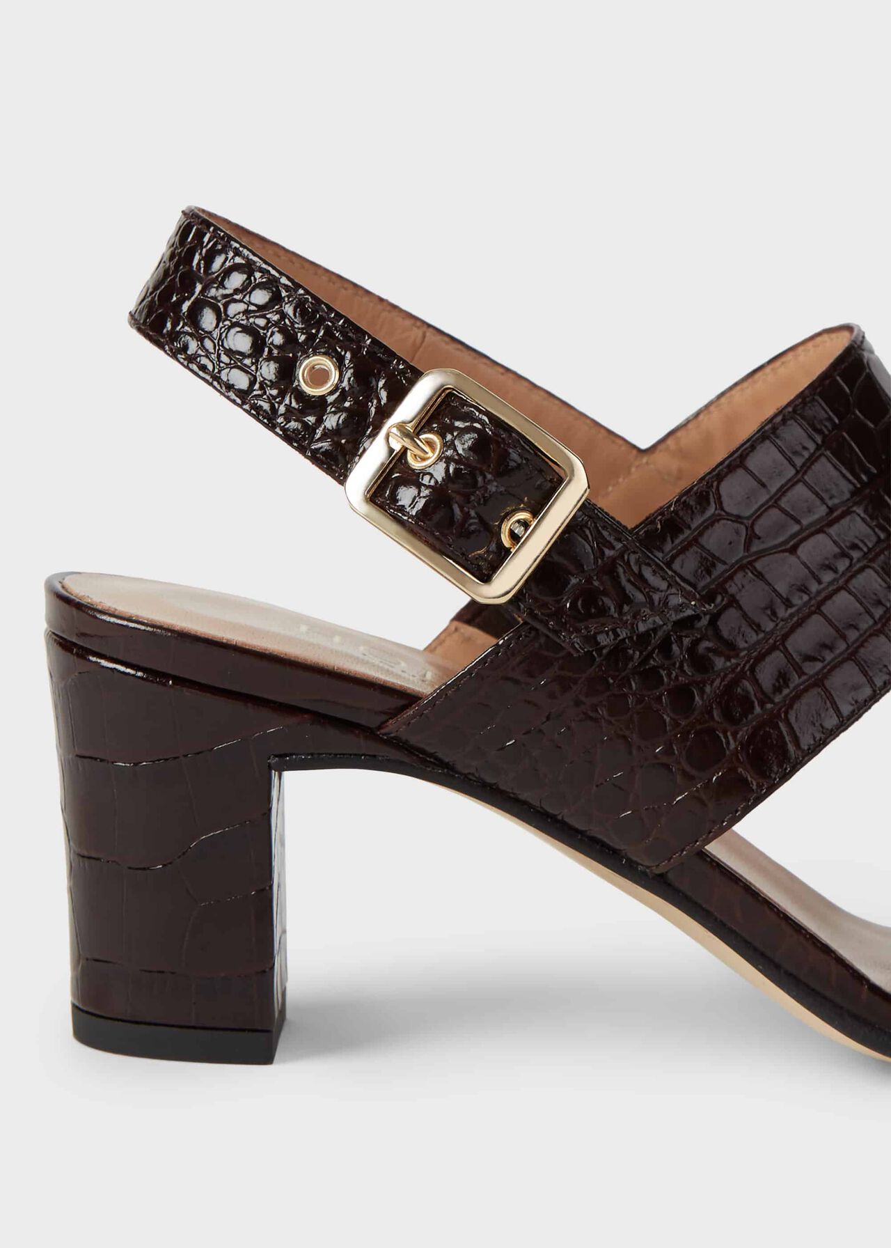 Katrina Crocodile  Block Heel Sandals, Chocolate, hi-res