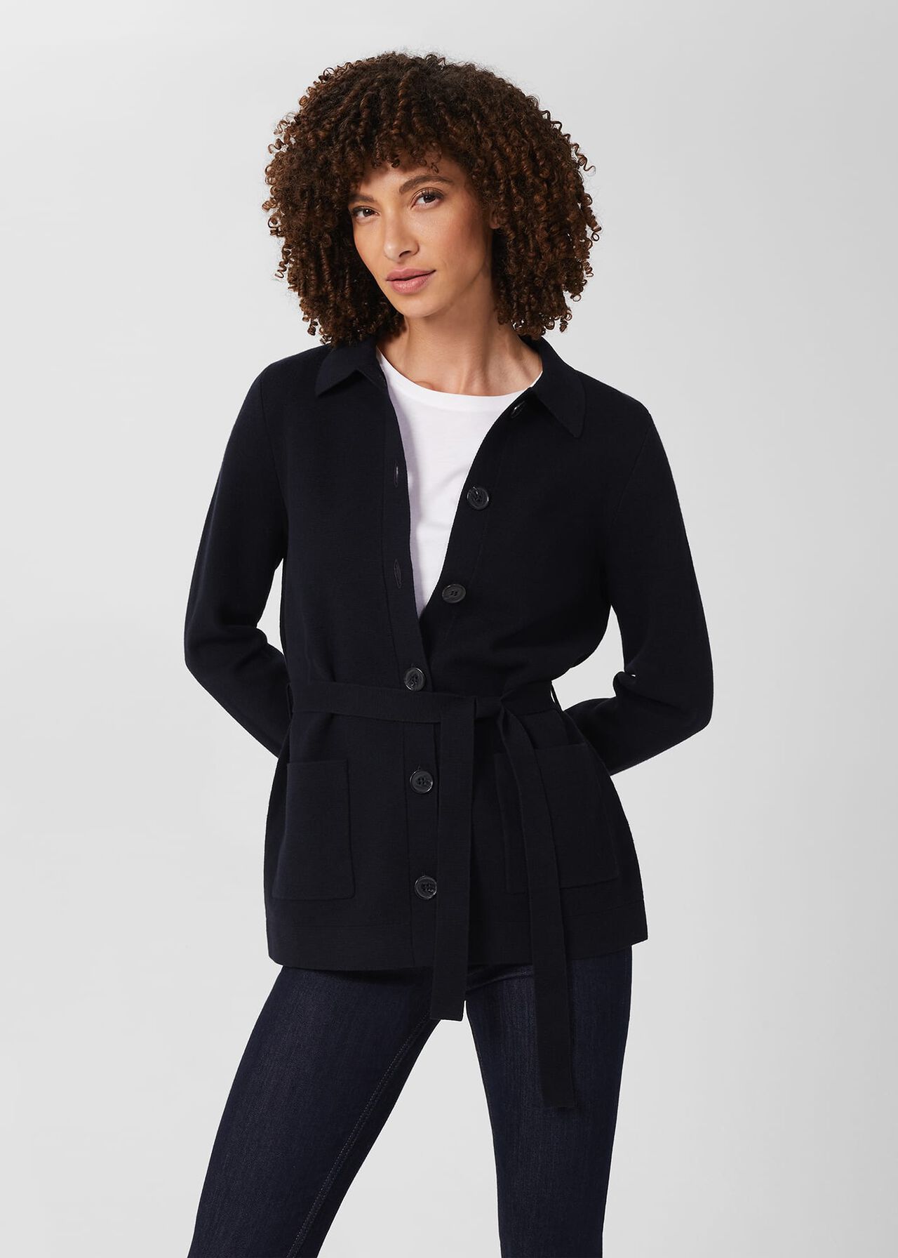 Paloma Cotton Wool Knitted Jacket, Navy, hi-res