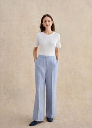 Estella Linen Trousers, Blue White, hi-res