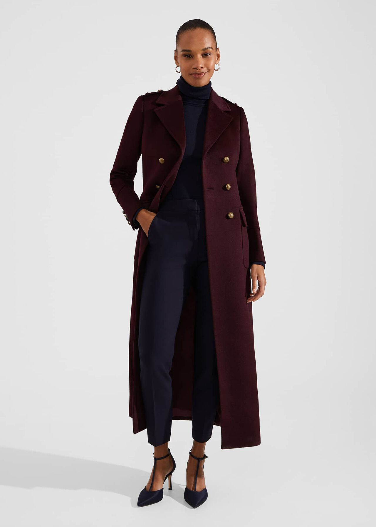 Bianca Maxi Wool Coat, Aubergine, hi-res