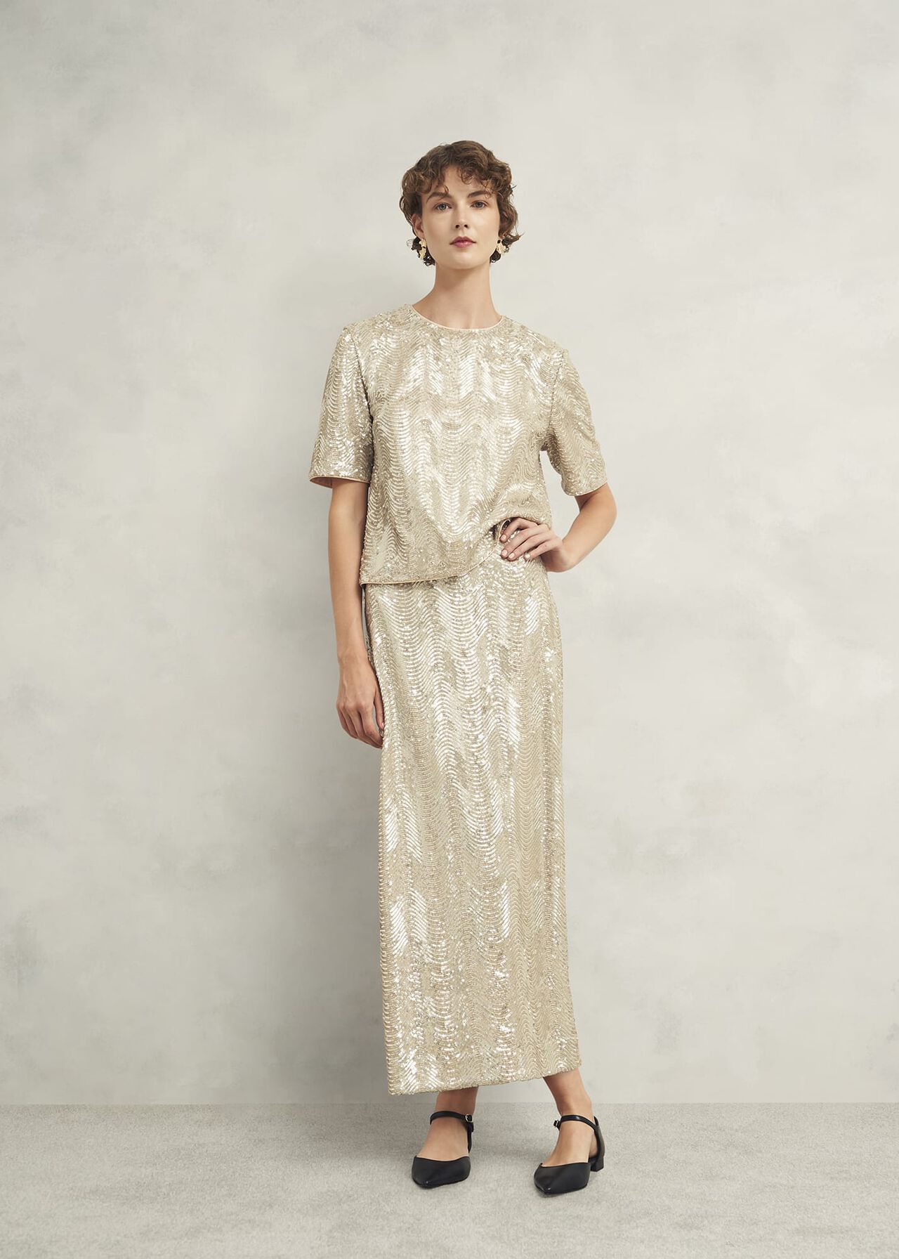 Marlowe Sequin Skirt, Silver, hi-res