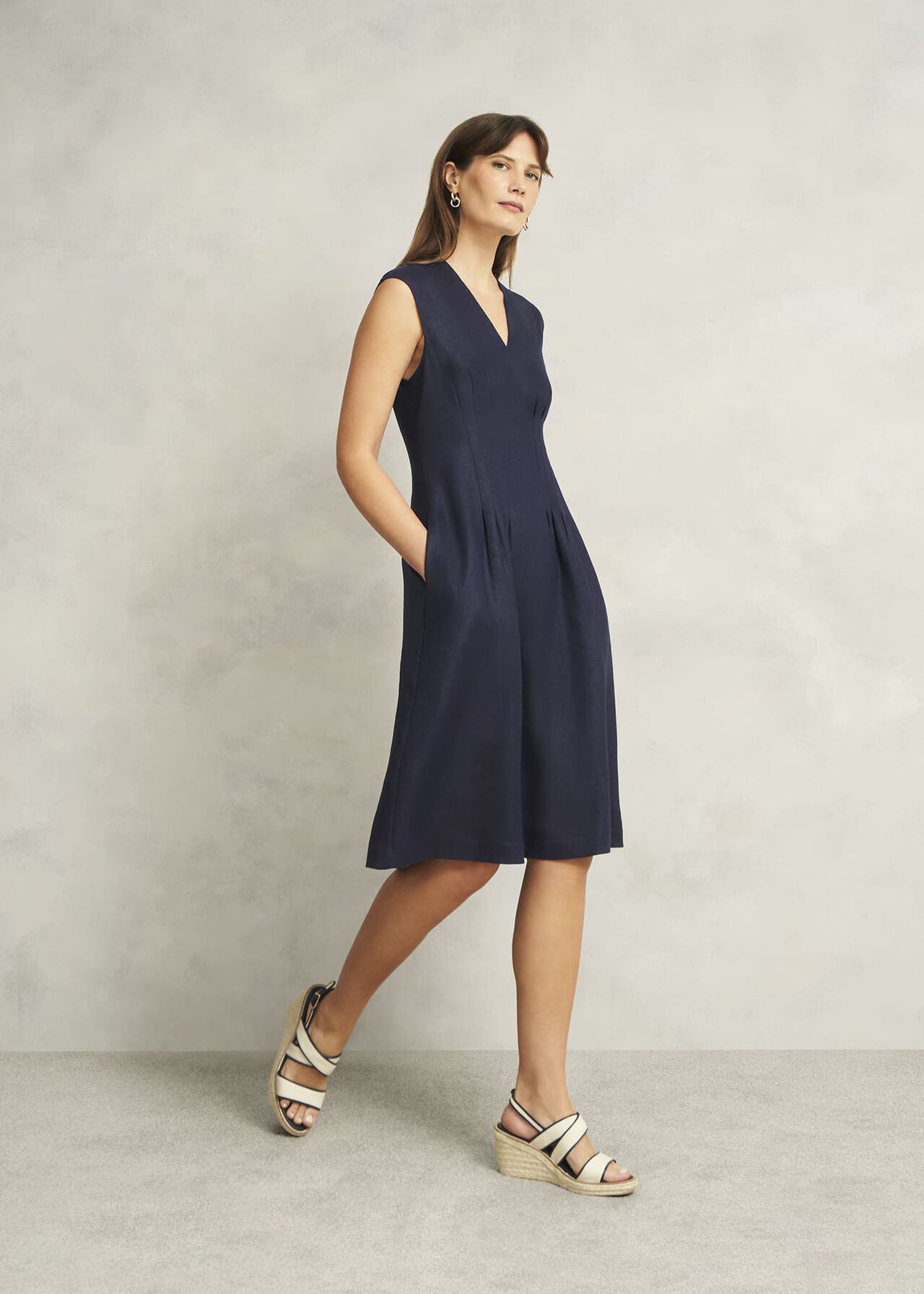 Kayleigh Linen Dress, Navy, hi-res