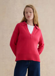 Jamie Polo Cotton Jumper, Soft Berry Pink, hi-res