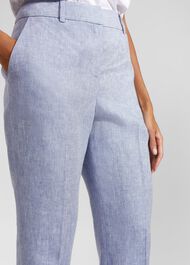 Adina Straight Linen Pants, Blue Ivory, hi-res