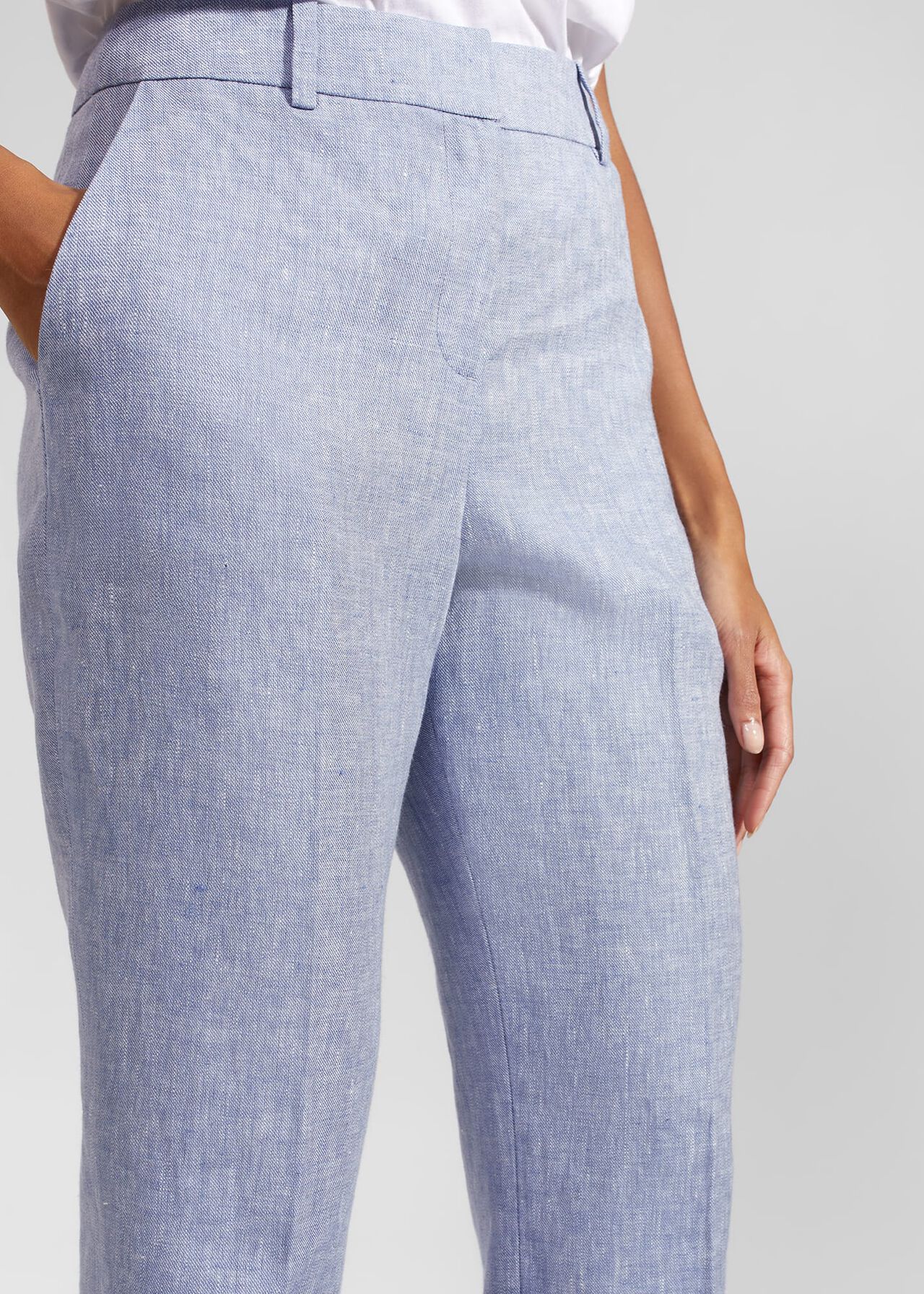Adina Straight Linen Trousers, Blue Ivory, hi-res