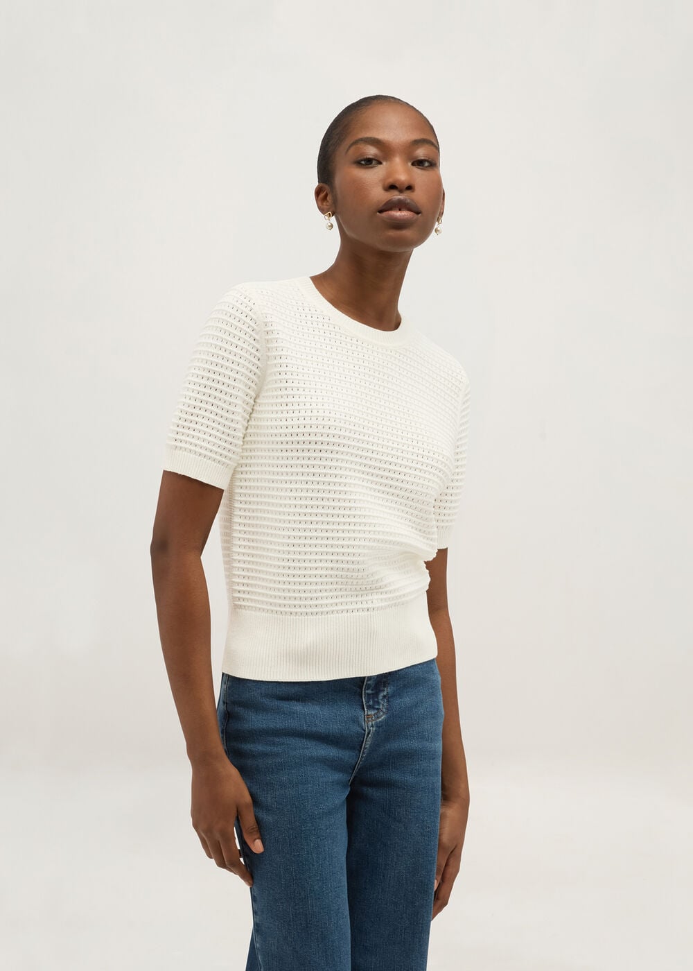 Leah Cotton Pointelle Knitted Top