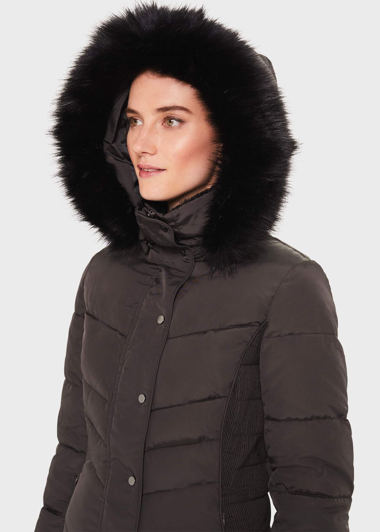 Petite Lettie Puffer Jacket With Hood, Dark Charcoal, hi-res