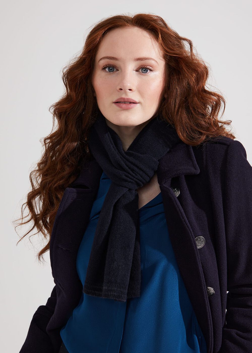 Mabel Cashmere Scarf, Hobbs Navy, hi-res