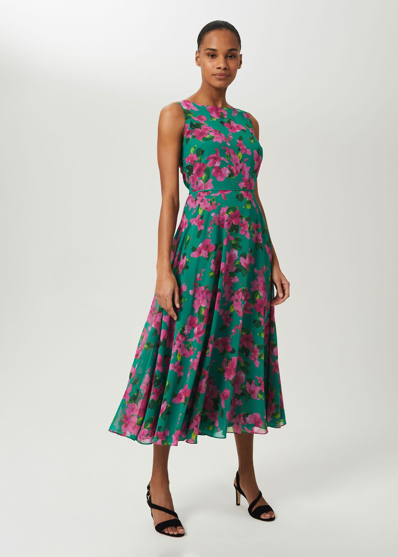 Petite Carly Dress, Fld Grn Fschia, hi-res