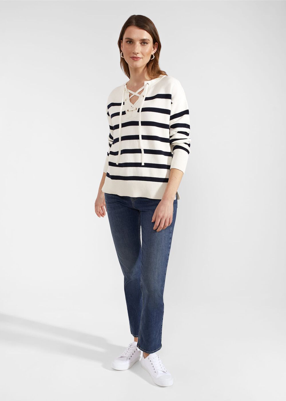 Danica Cotton Jumper, Ivory Navy, hi-res
