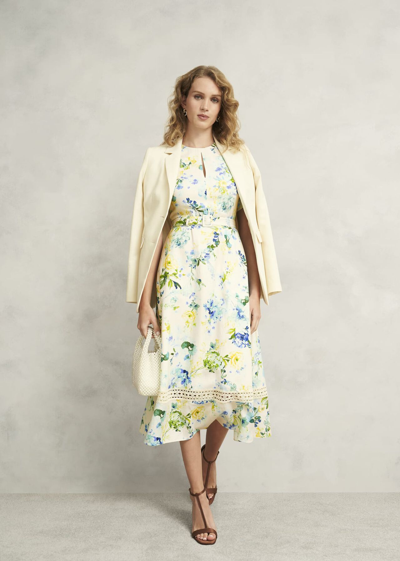 Winnie Floral Linen Dress, Ivory Multi, hi-res