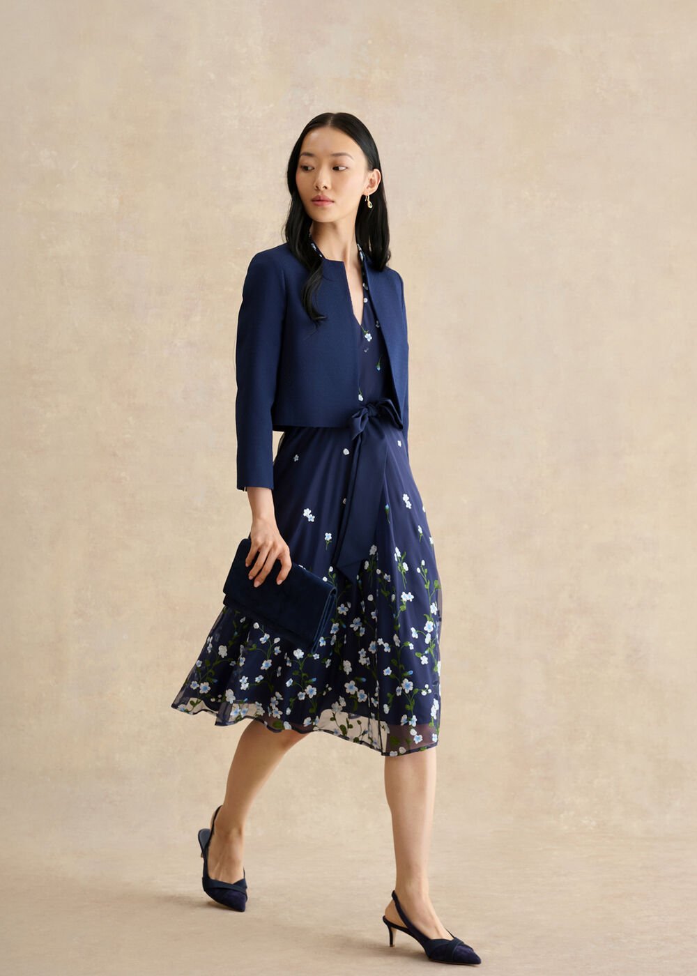 Aria Floral Embroidered Dress, Midnight Blue, hi-res