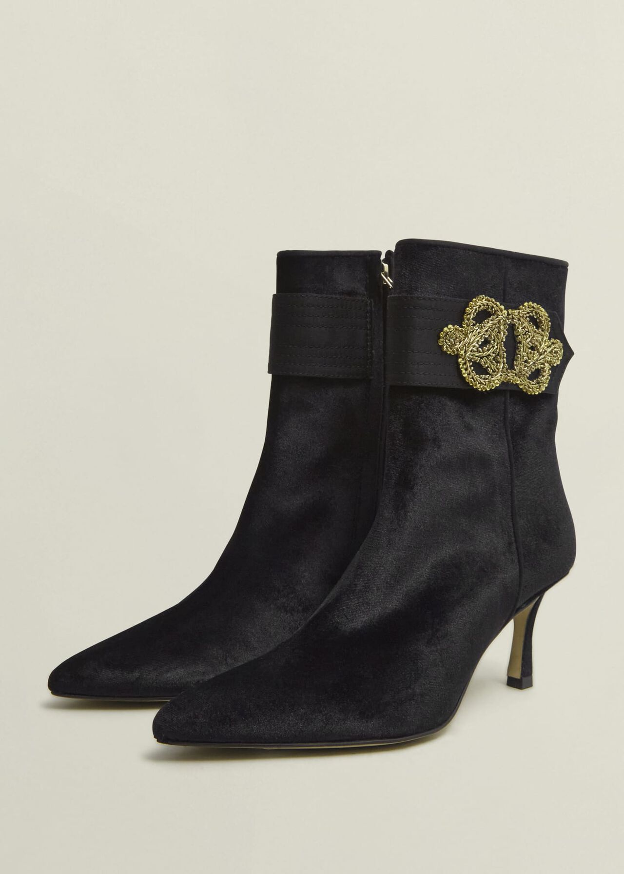 Keston Embellished Velvet Ankle Boots, Black, hi-res