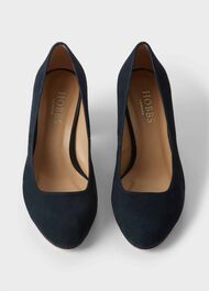 Lucy Wide Fit Suede Block Heel Court Shoes, Navy, hi-res