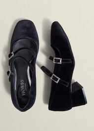 Rosaleen Velvet Heeled Mary Janes, Black, hi-res