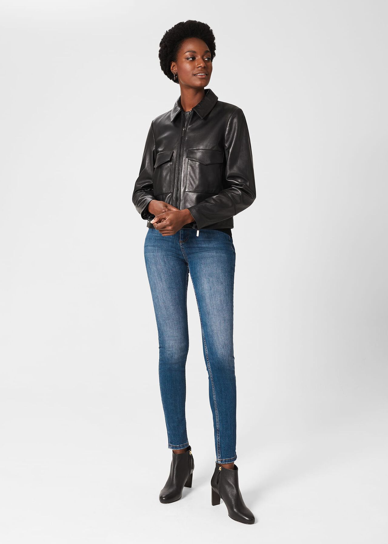 Elise Leather Jacket , Black, hi-res