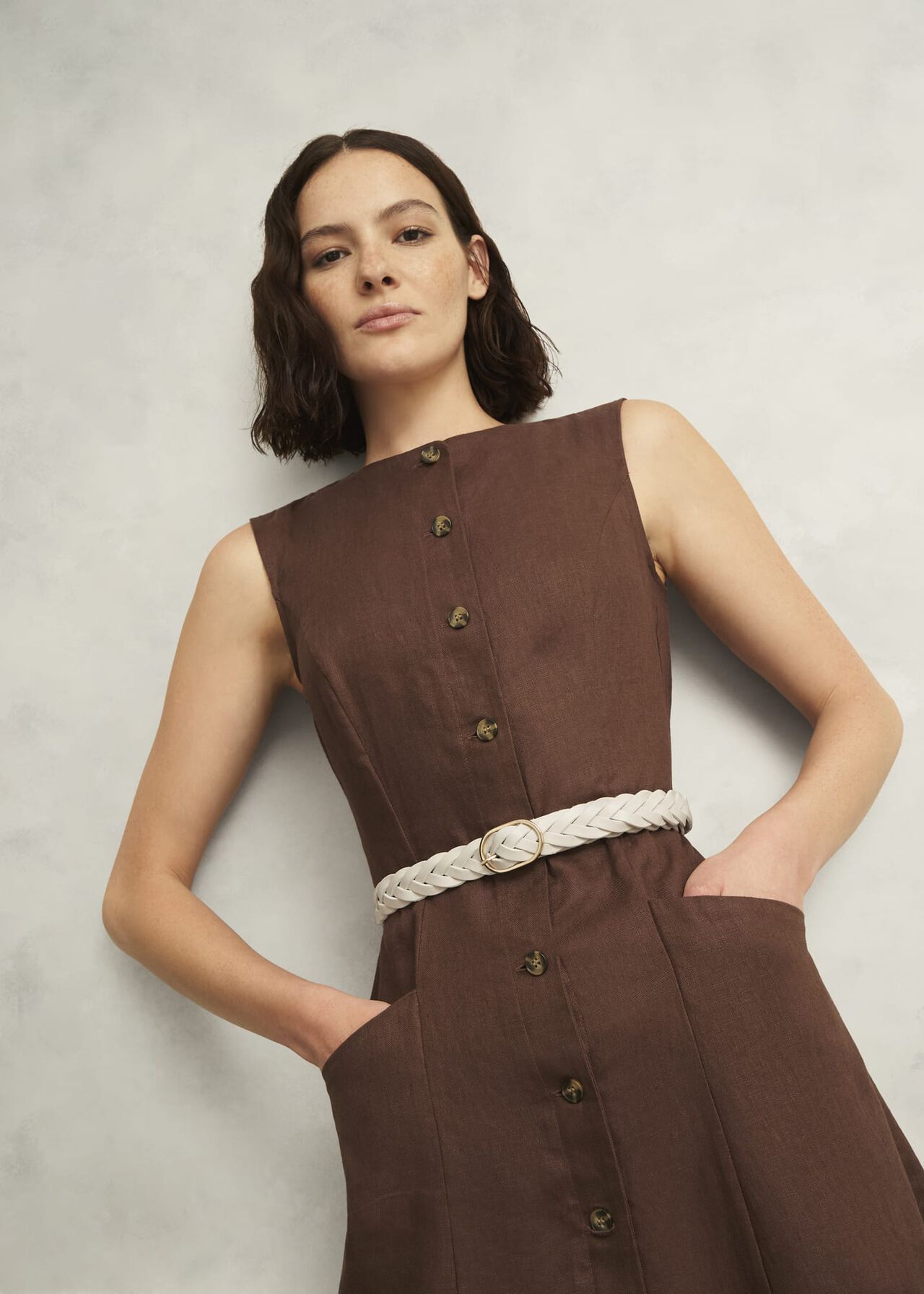 Meera Woven Leather Belt, Chalk Beige, hi-res