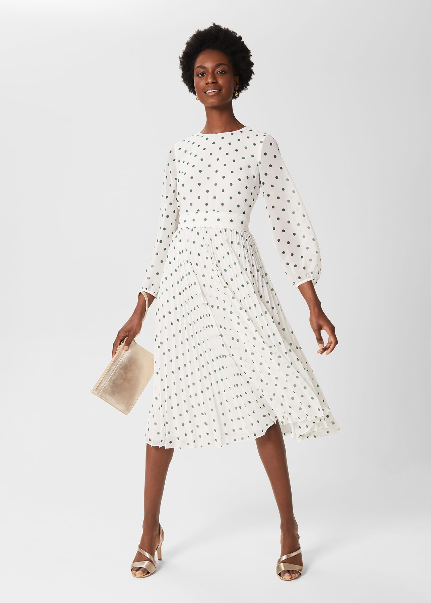 Warehouse foil spot sale pleated dress