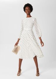 Selena Spot Pleated Dress, Ivory Green, hi-res