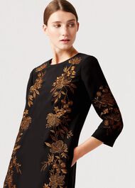 Lynn Embroidered Floral Dress, Black Orange, hi-res