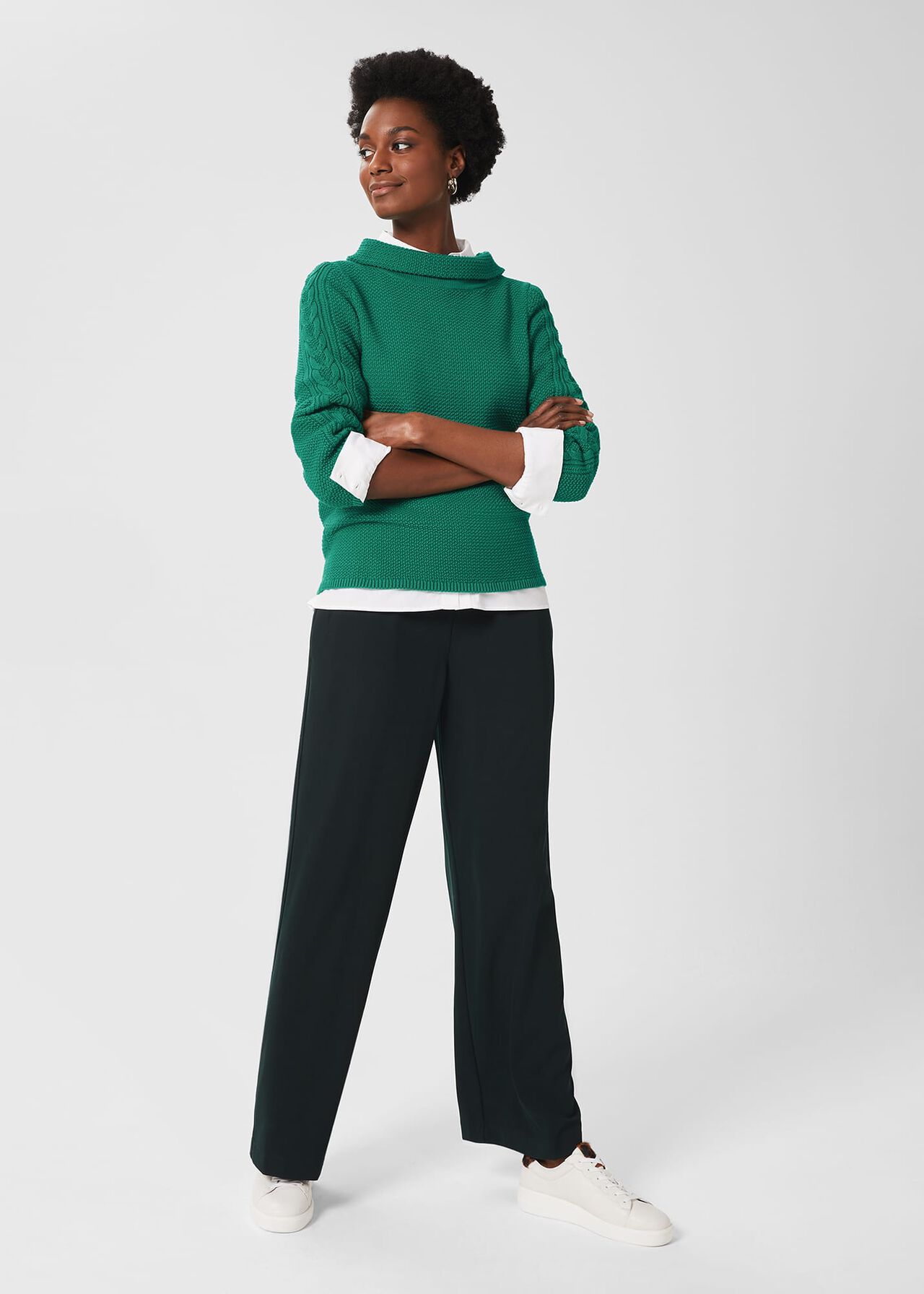 Camilla Cotton Jumper, Emerald Green, hi-res