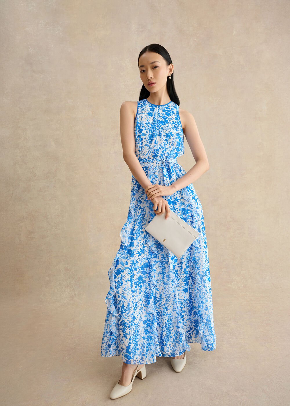 Petite Taryn Ruffle Maxi Dress, Ivory Blue, hi-res