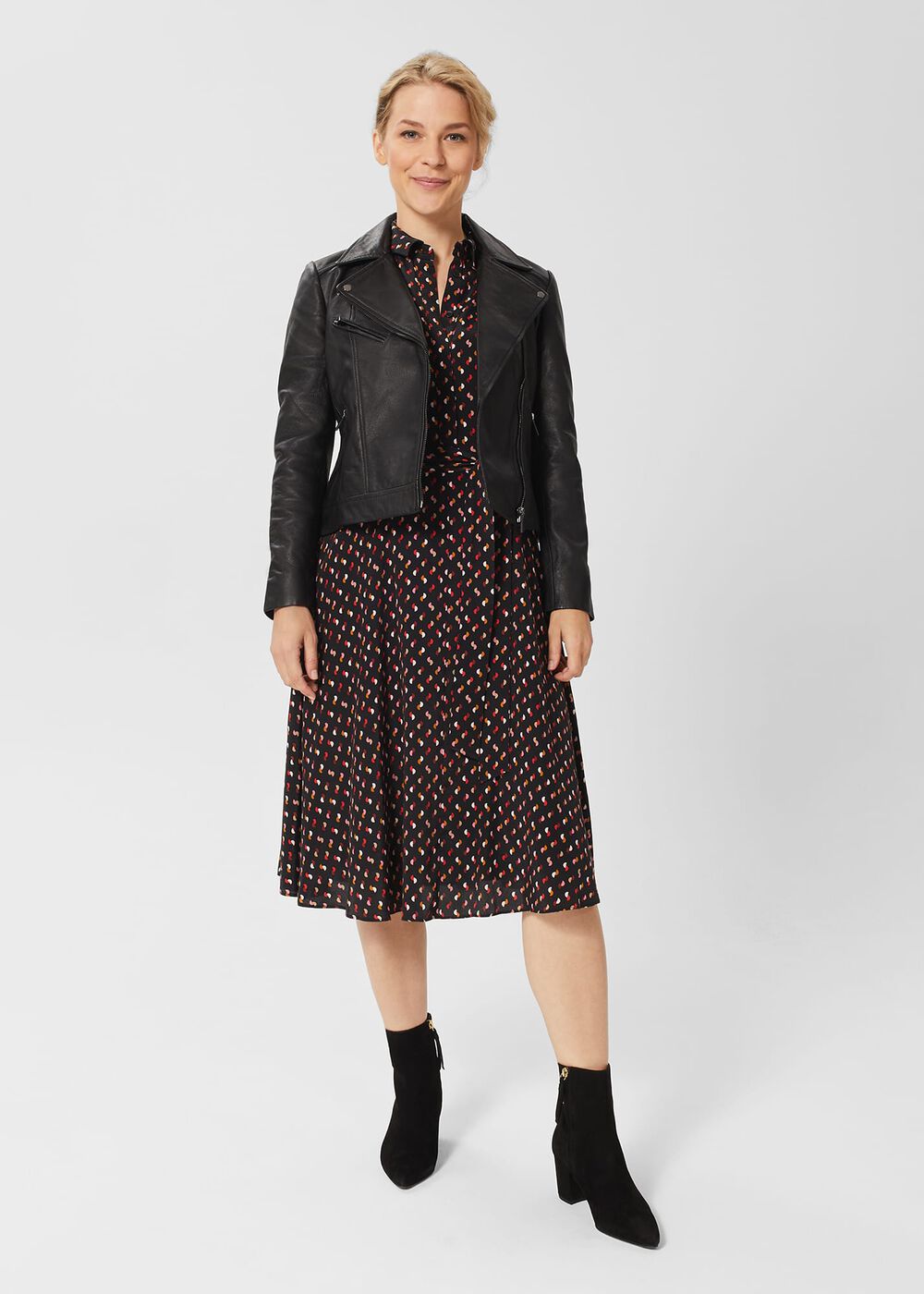 Petite Alex Belted Fit And Flare Dress , Black Multi, hi-res