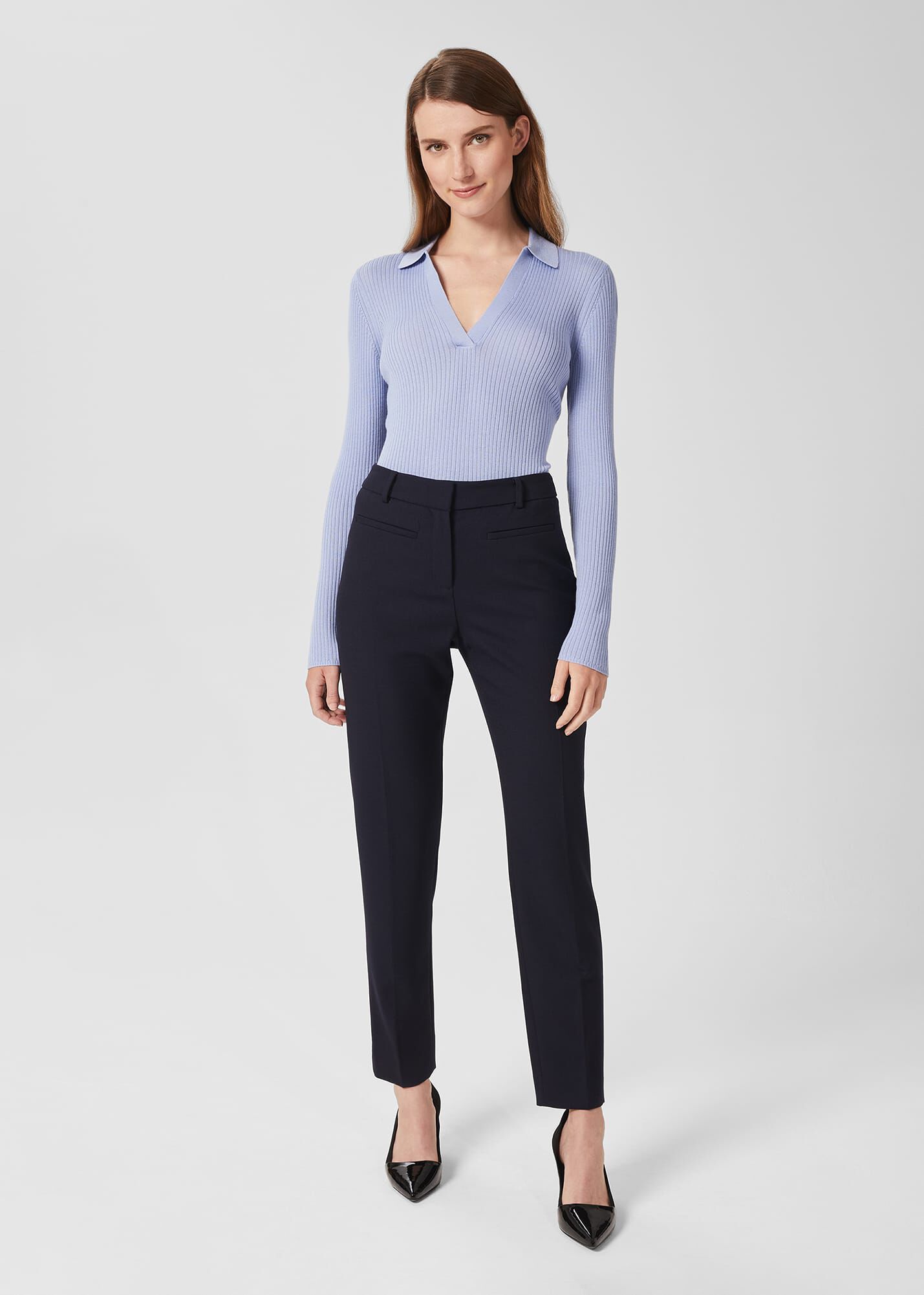 Navy tapered outlet trousers womens