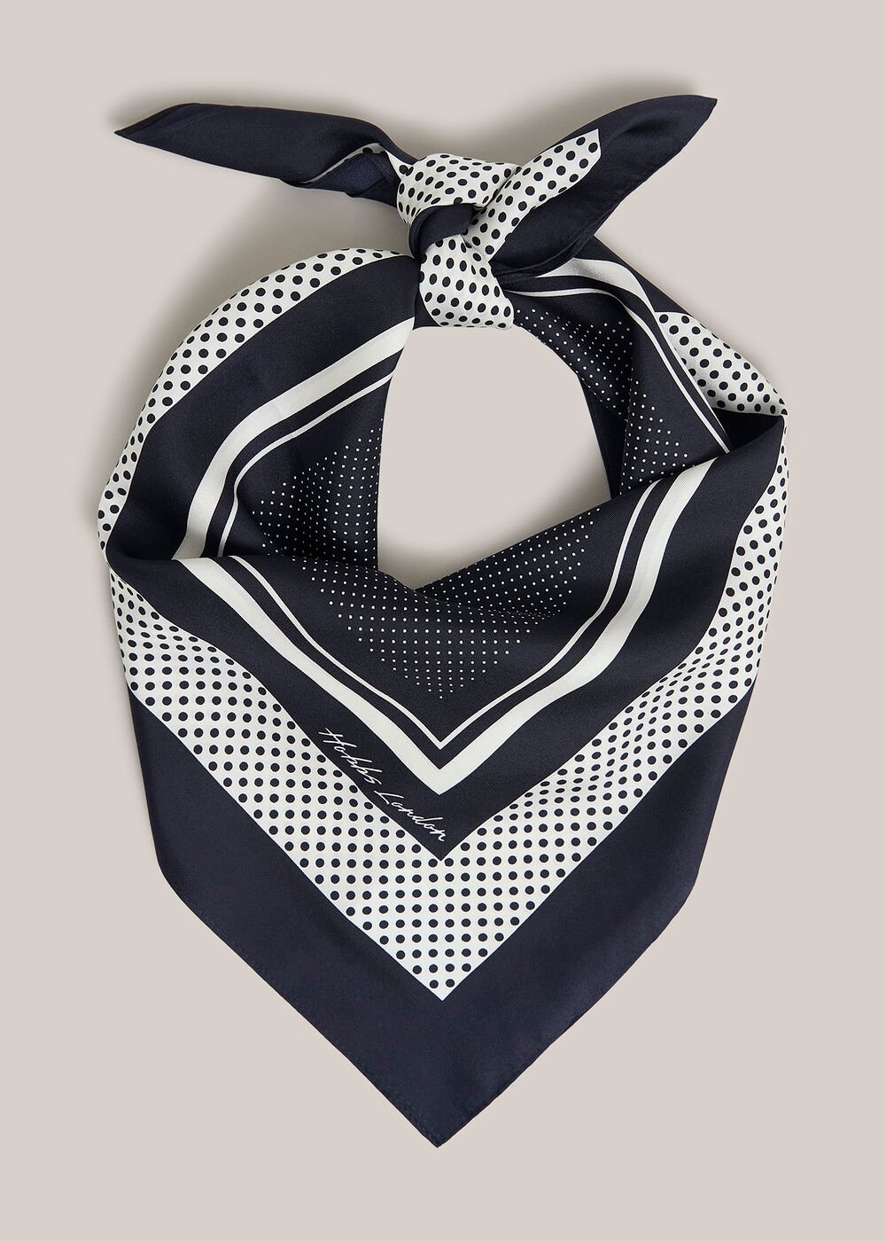 Milena Silk Scarf, Navy Ivory, hi-res