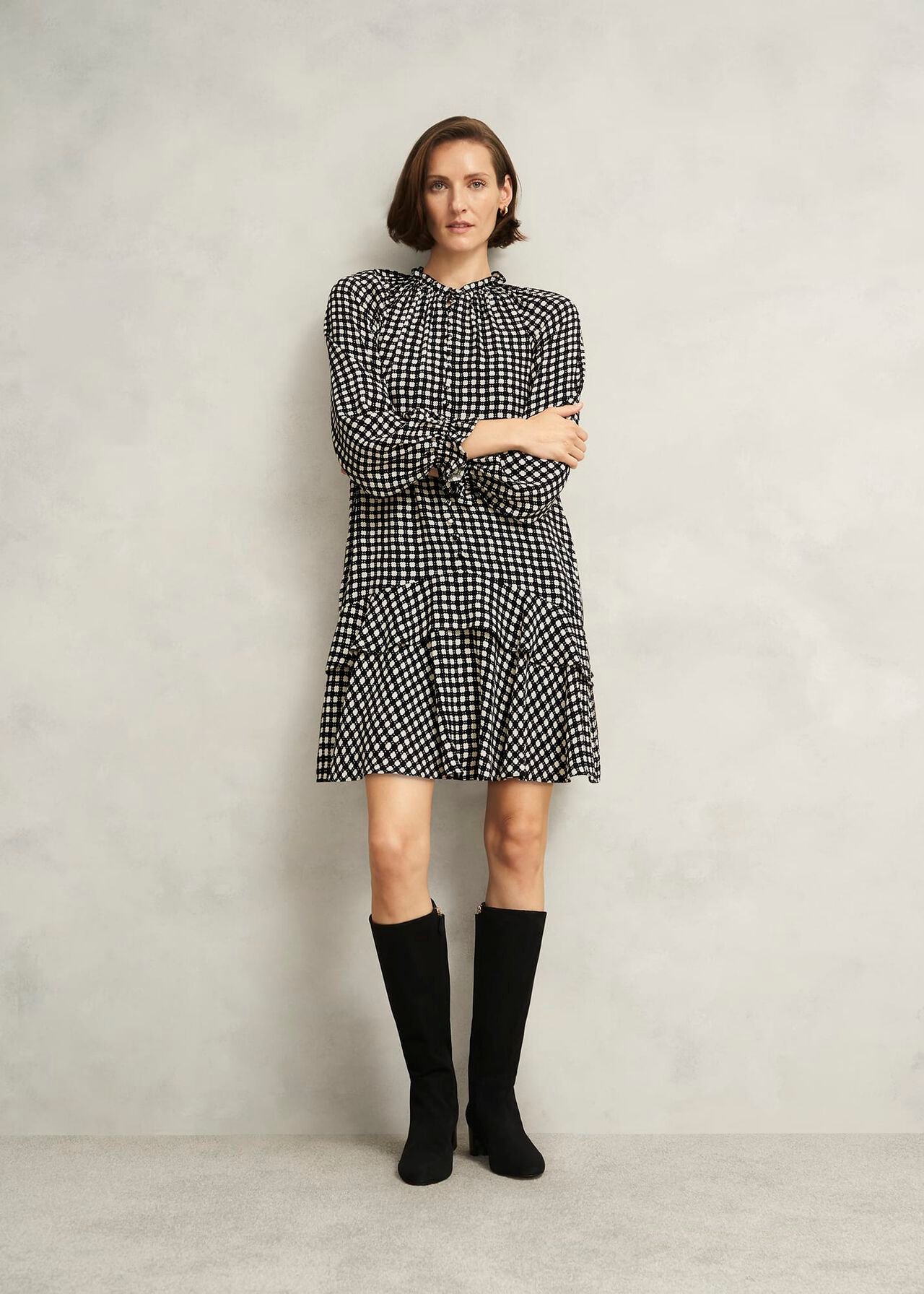 Hewlett Geo Mini Dress, Black Cream, hi-res