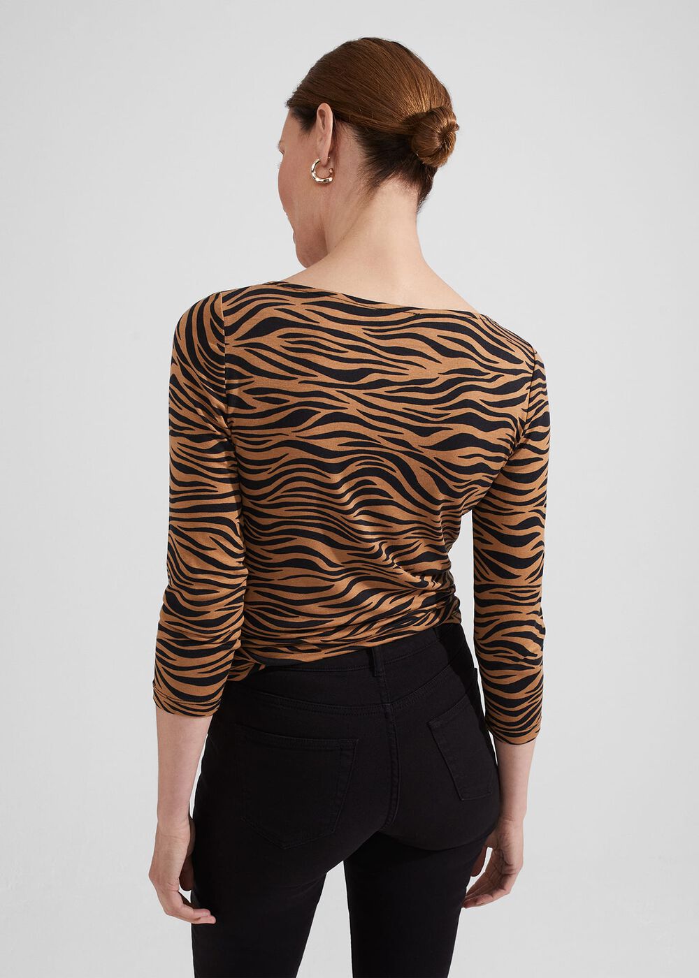 Sonya Printed Top, Camel Black, hi-res