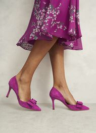 Elva Suede Bow Court Shoes, Bright Pink, hi-res
