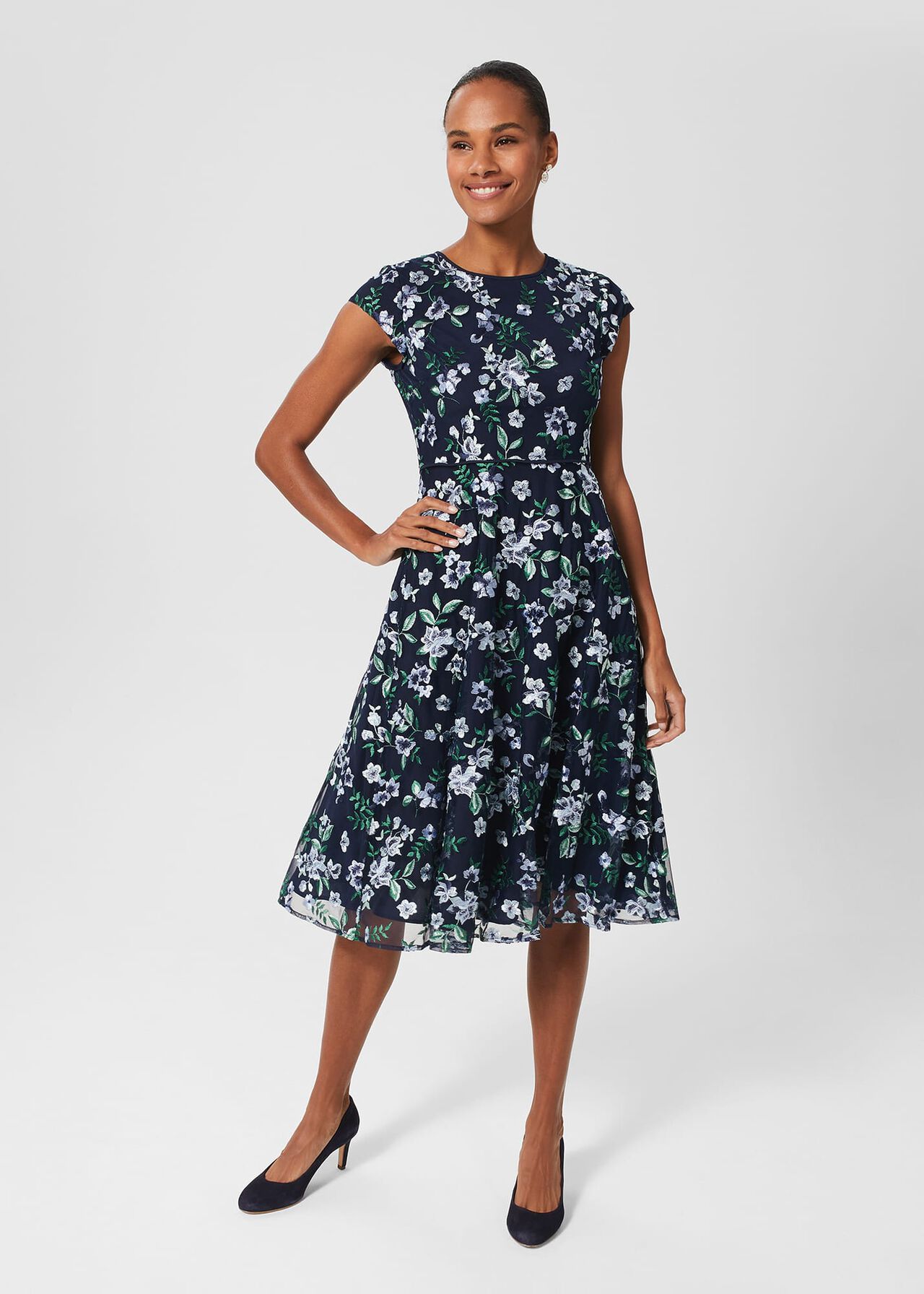 Tia Embroidered Floral Dress, Pale Blue Multi, hi-res