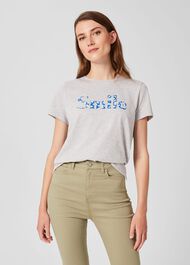 Jamie Slogan T-Shirt, Pale Grey Marl, hi-res