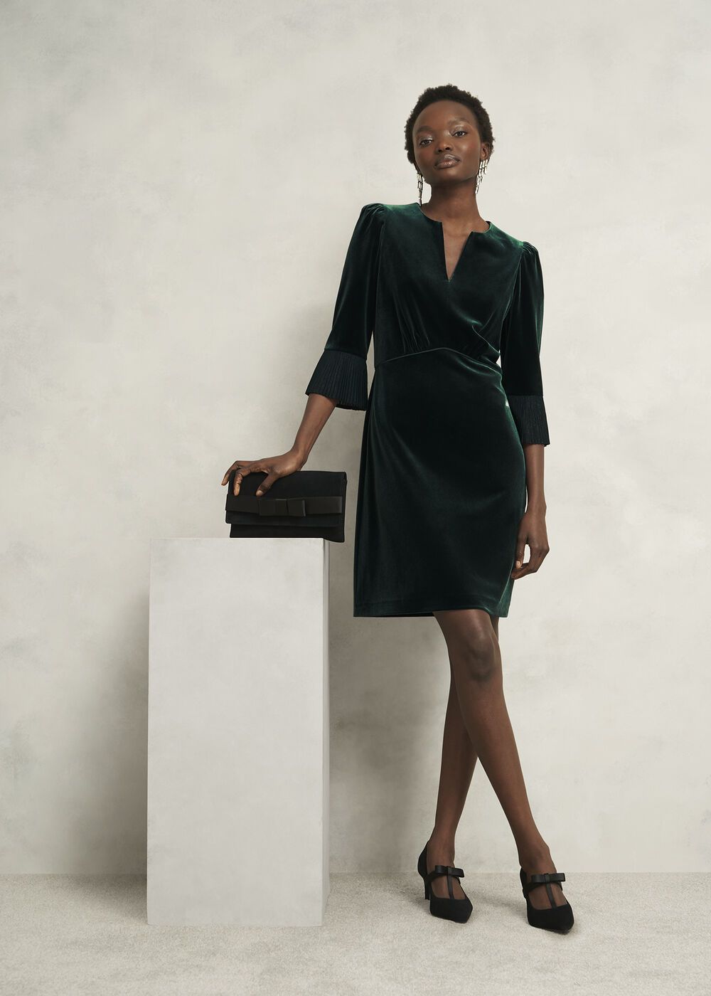 Petite Violet Velvet Dress, Evergreen, hi-res