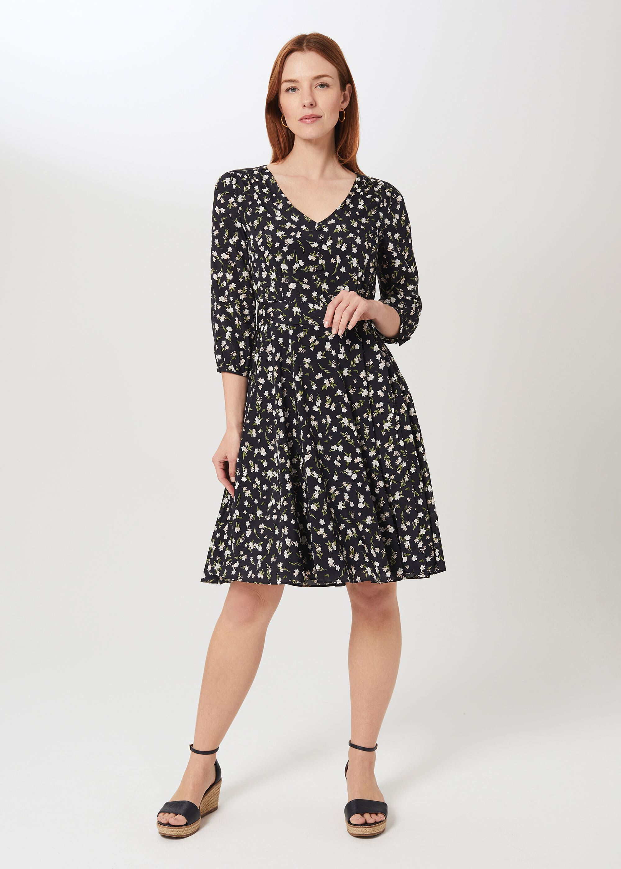 Elena Silk Blend Floral V Neck Dress | Hobbs US |