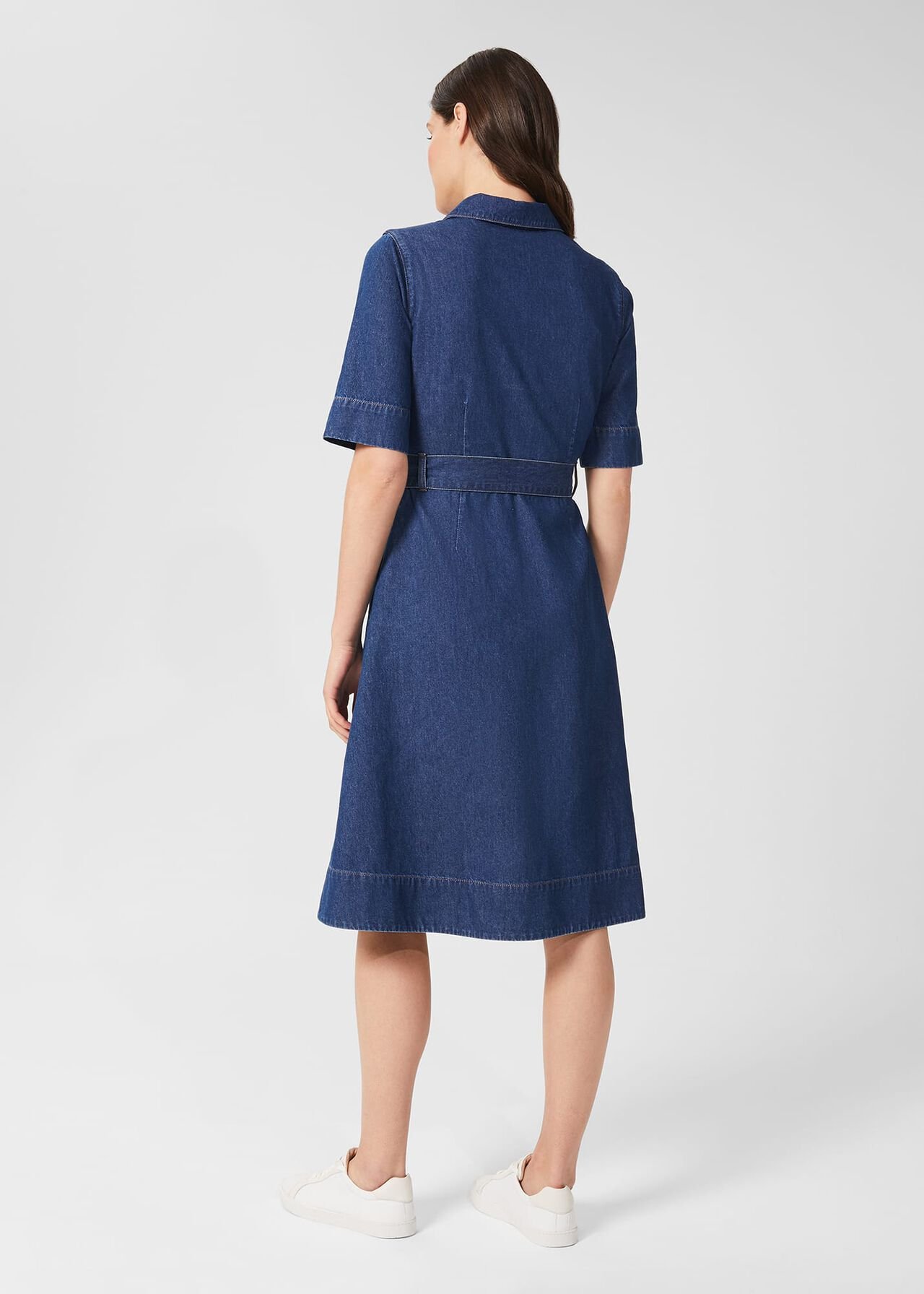 Fern Fit And Flare Denim Dress, Blue, hi-res