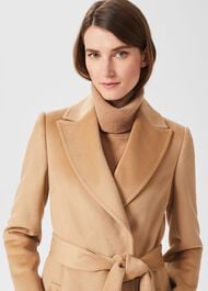 Fleur Wool Coat With Faux Fur Collar, Camel, hi-res